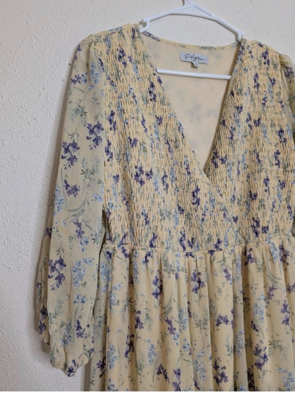 Polagram Pale Yellow Floral Long-Sleeve Smocked Maxi Dress